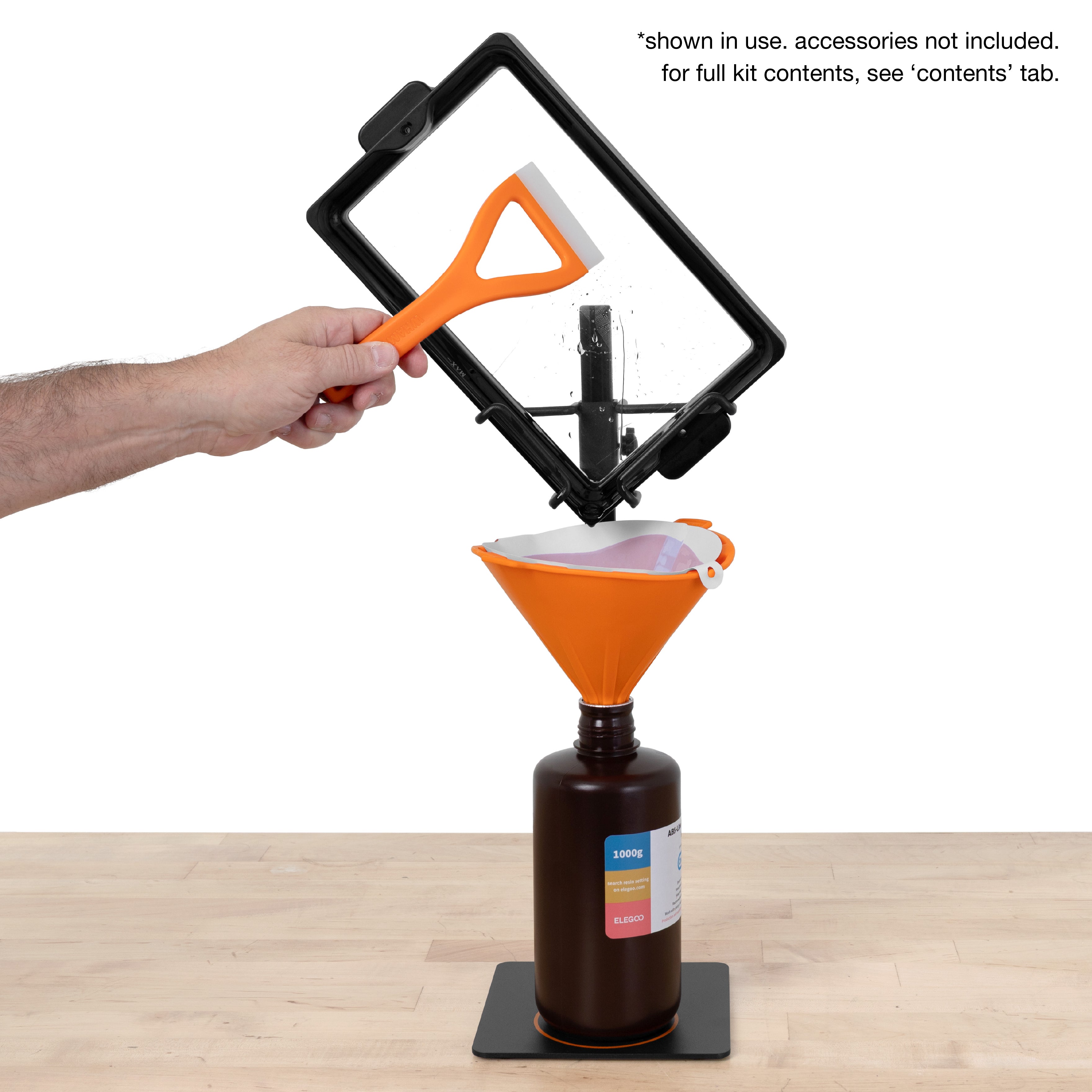 Resin printing setup featuring ULTIM8 DRIP drip tool for easy vat draining