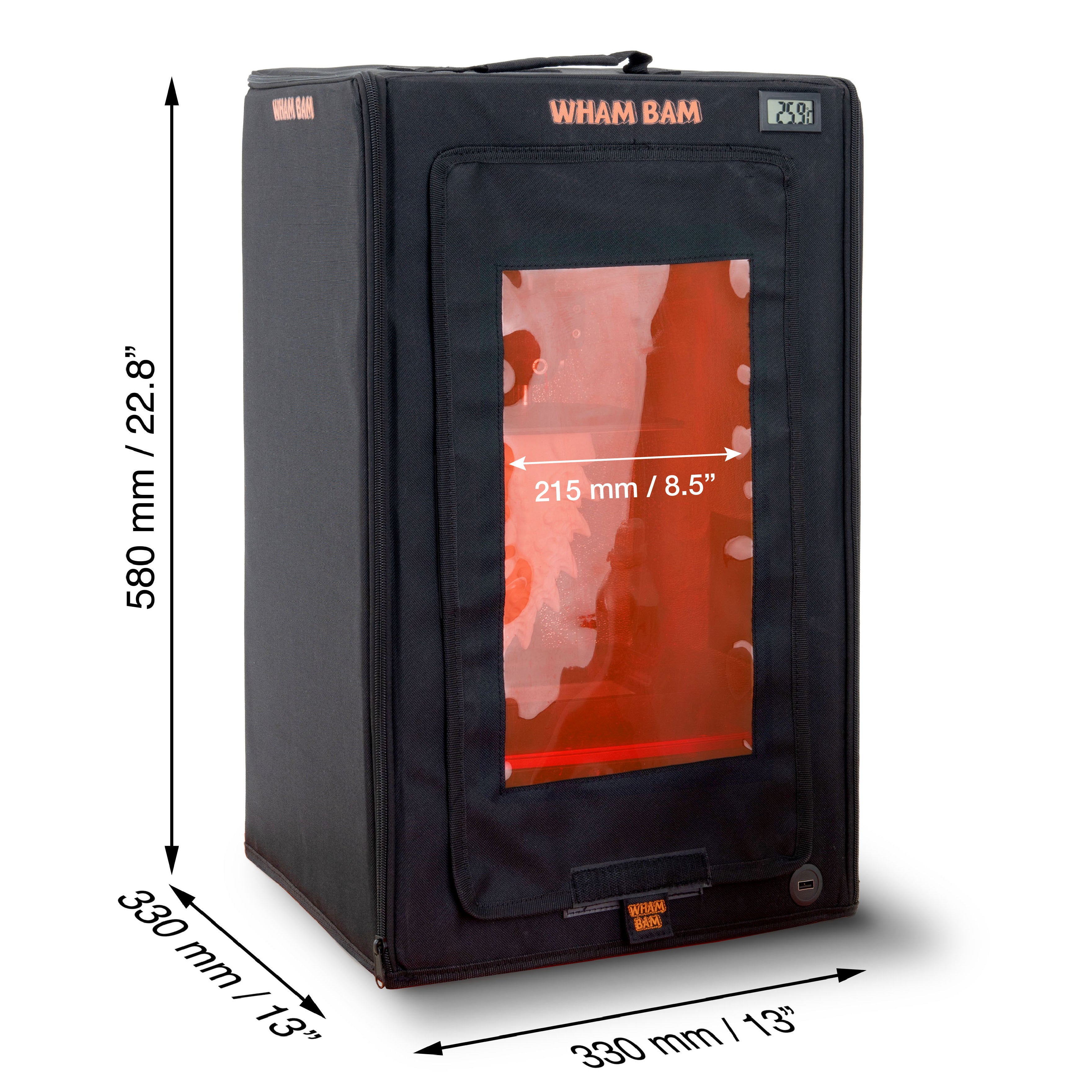 Close-up of the temperature thermometer and cable pass-through on the resin enclosure