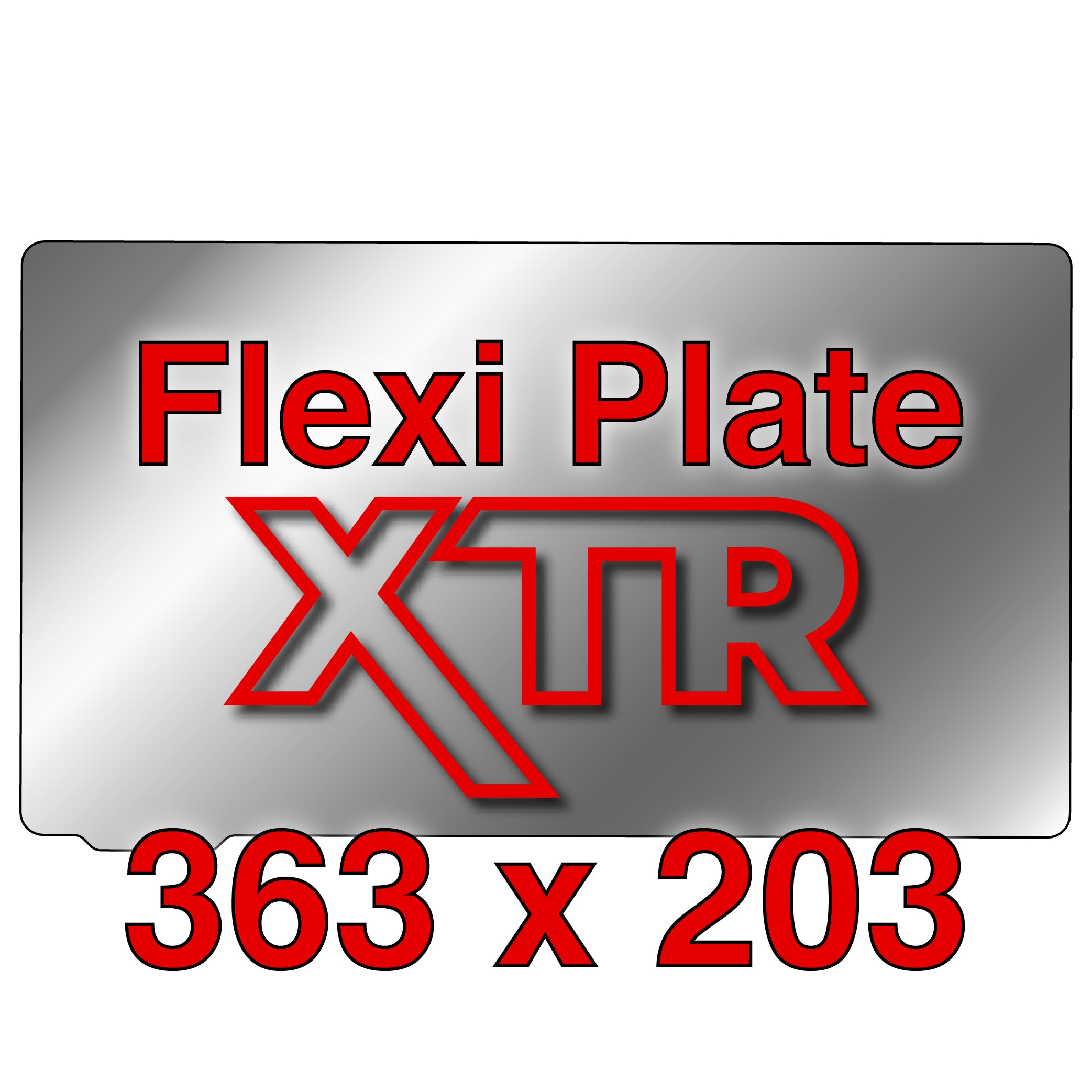 XTR Flexi Plate showing its sturdy design and dimensions for resin printing.