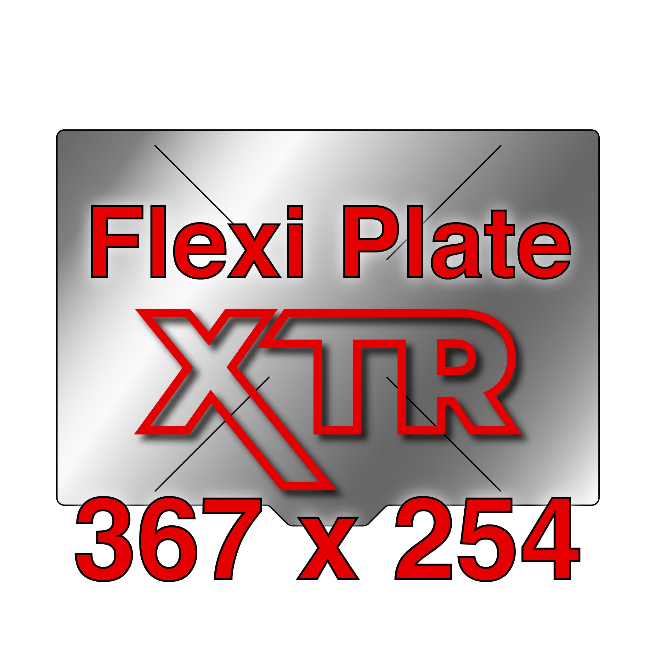 ProFlexi Build Plate showing its flexible design and dimensions of 367 x 254 mm.