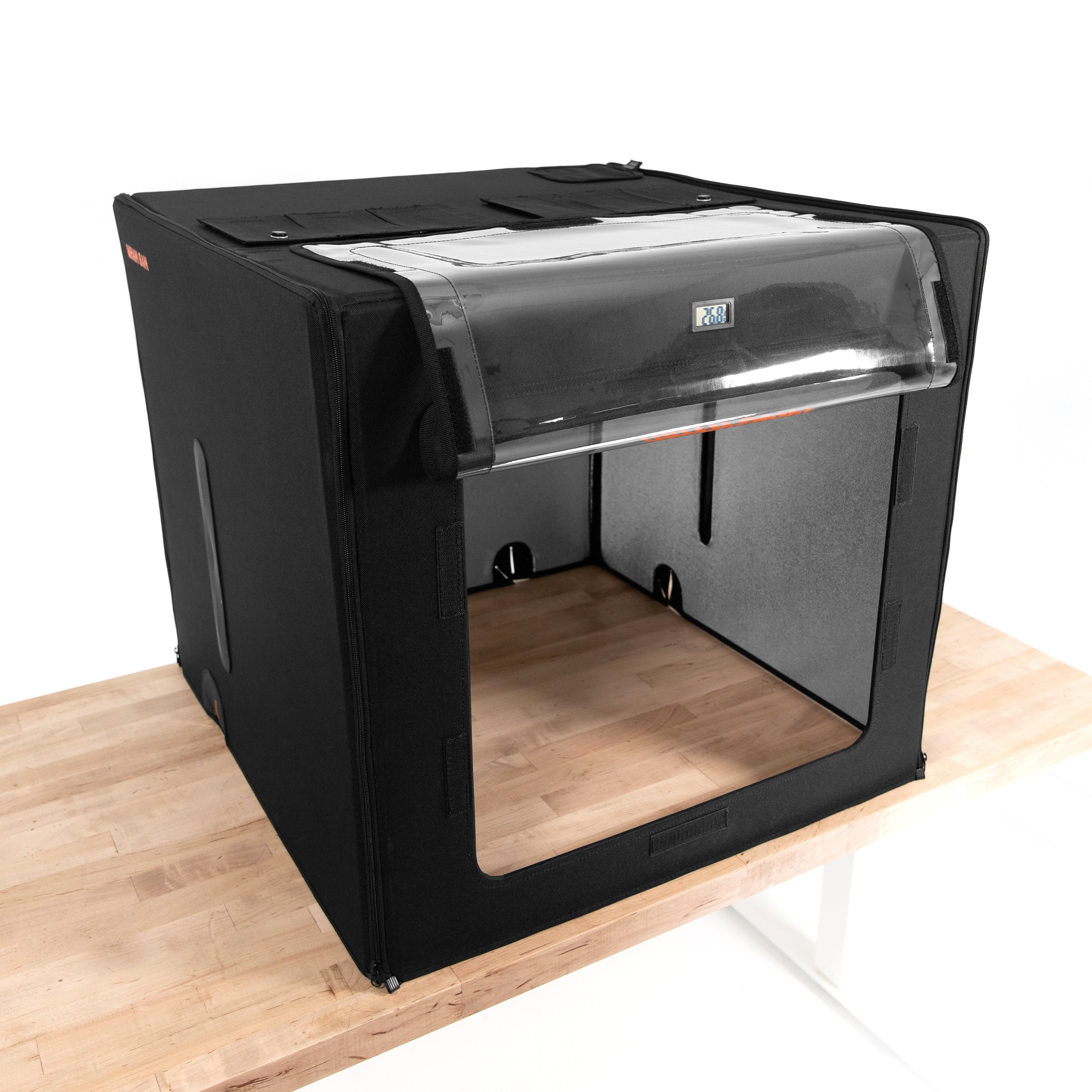 HotBox Mega in use with a 3D printer printing high-temperature filaments