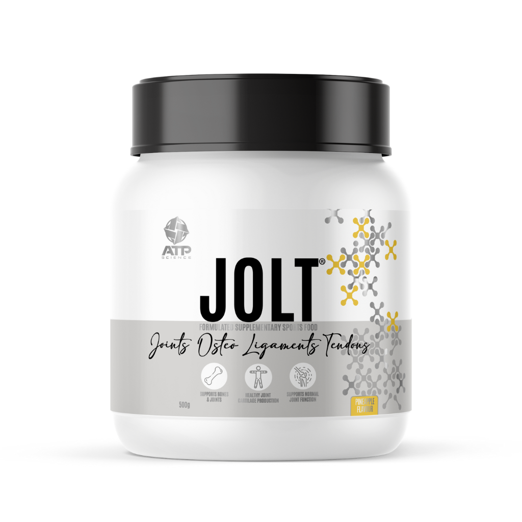 Vitality Boost Collagen Peptides in a clear container, showcasing the powder texture and nutrition facts label.