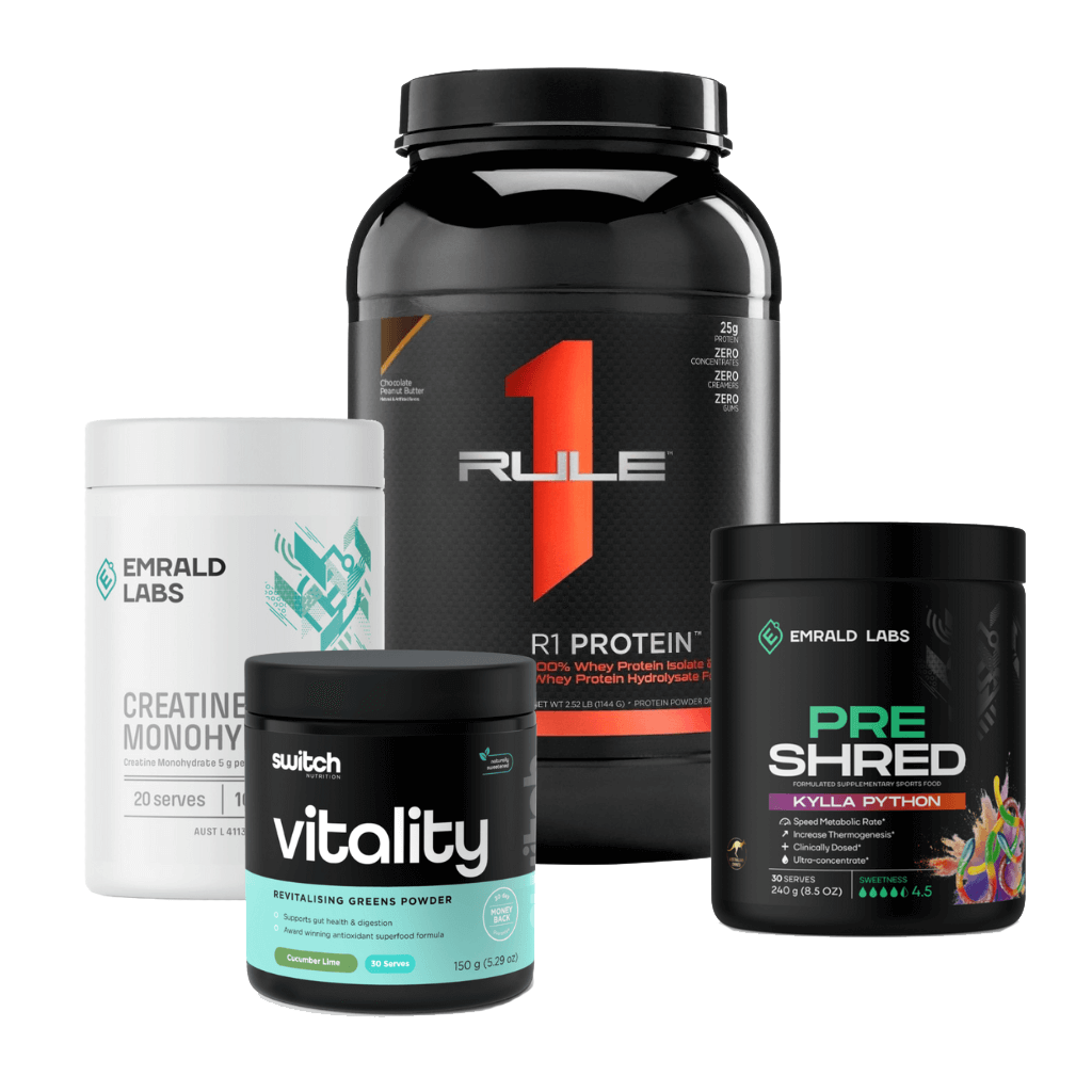Product image showcasing Alice Jane Performance Power Stack with supplements and ingredients