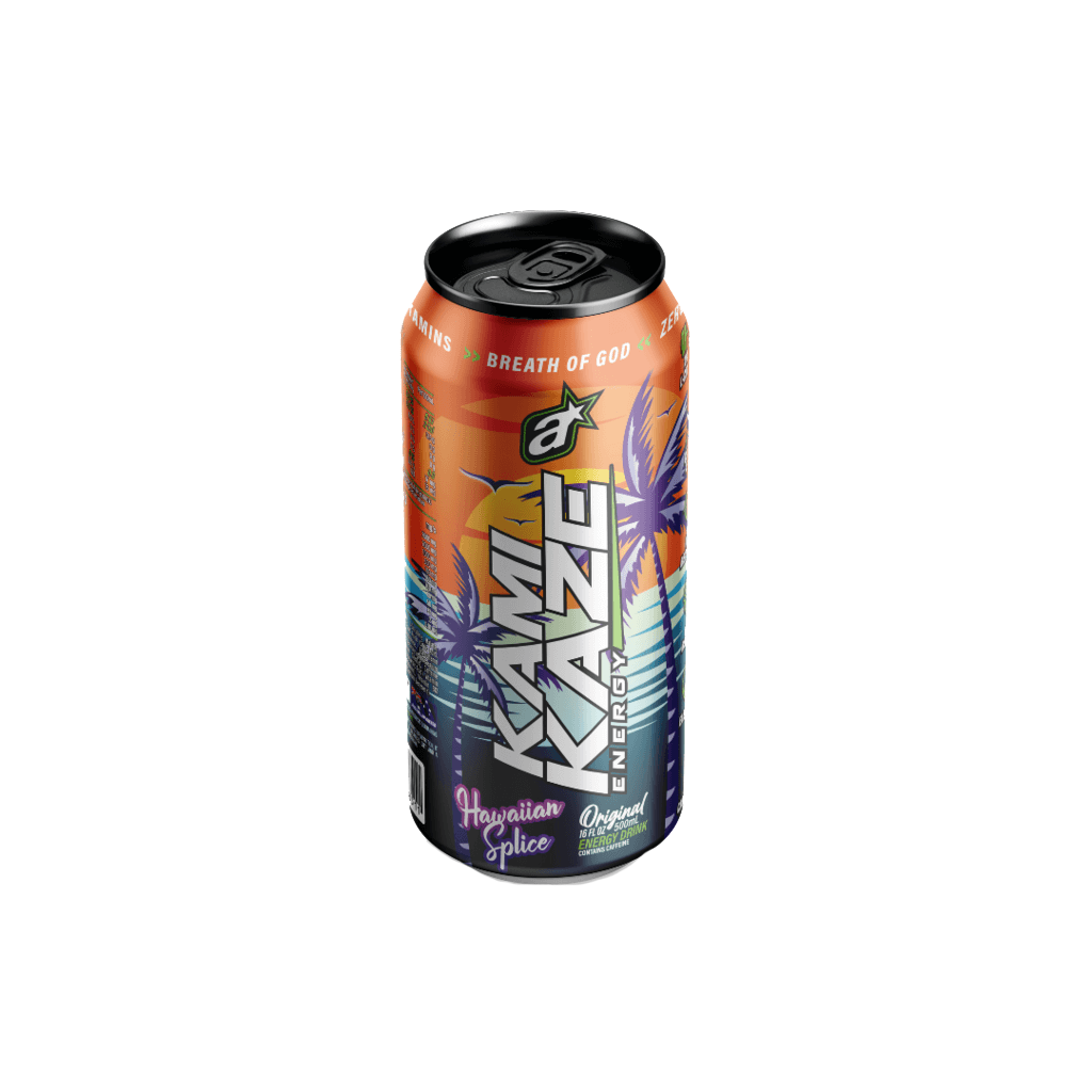Close-up of Kamikaze RTD energy drink with natural ingredients visible