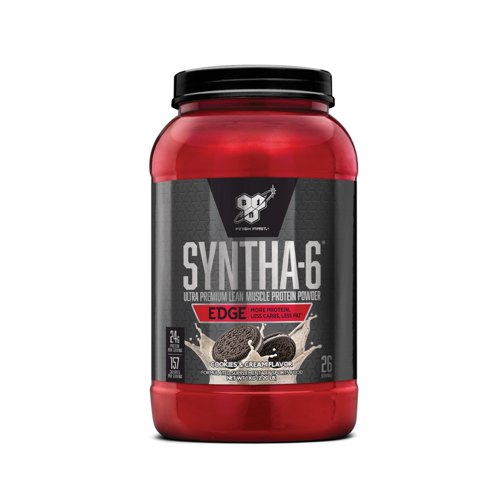 Edge Protein Blend displayed with fresh fruits, emphasizing its versatility and great taste.