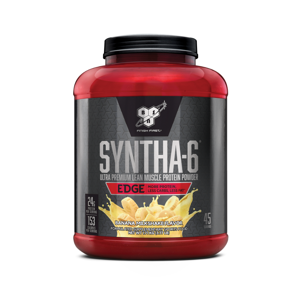 Edge Protein Blend displayed with fresh fruits, emphasizing its versatility and great taste.