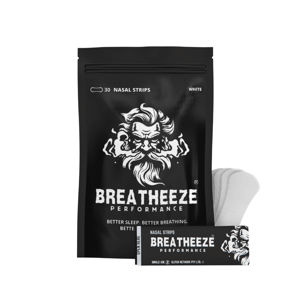 BreatheEasy nasal strips on a bedside table, ideal for sleep relief.