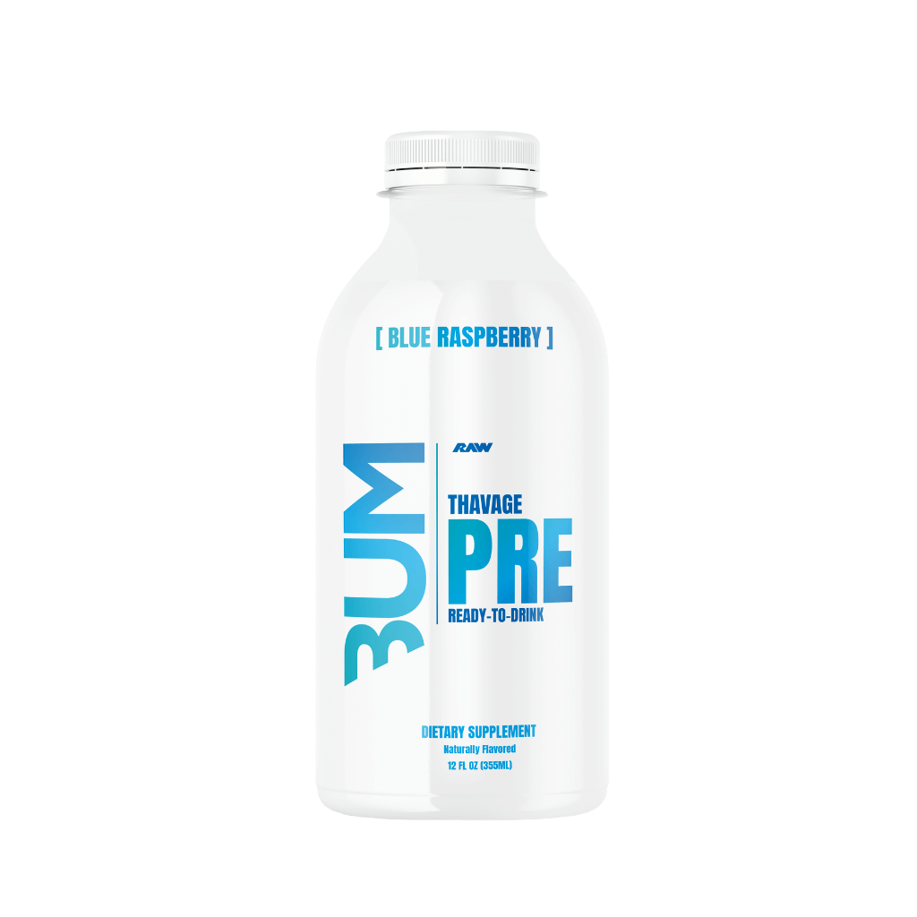 Thavage Fuel RTD in action – athlete taking a sip pre-workout in a dynamic gym environment