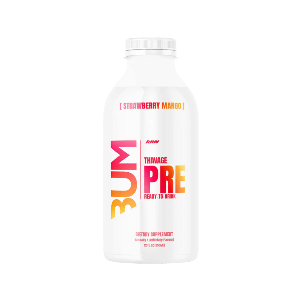 Front view of Thavage Fuel RTD bottle showcasing sleek design and vibrant branding, perfect energy drink for gym sessions