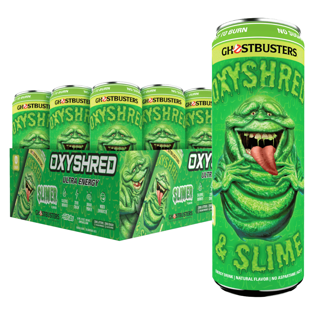 Close-up of OxyShred Ultra Energy RTD highlighting its carbonation and vibrant packaging, perfect for energizing workouts.