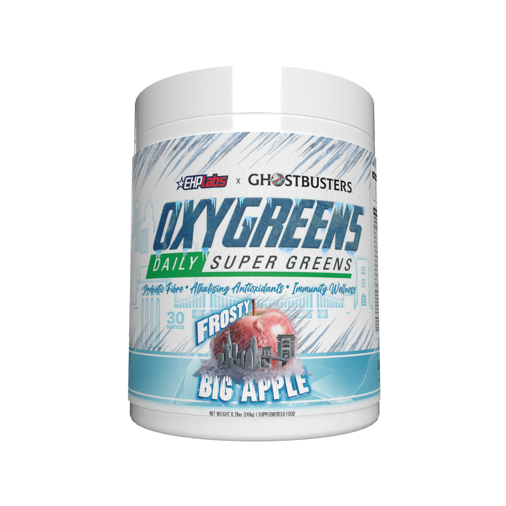 An overhead view of the Vitality Greens container with fresh berries and greens, representing a plant-based immunity booster.