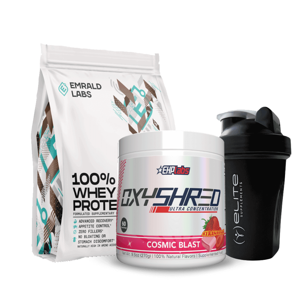 Close-up of fitness supplements in a gym setting for muscle building and weight loss