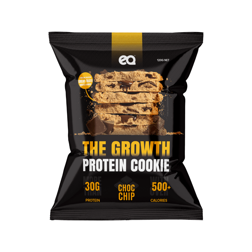 Close-up of The Growth Cookie with protein and calorie info for muscle growth