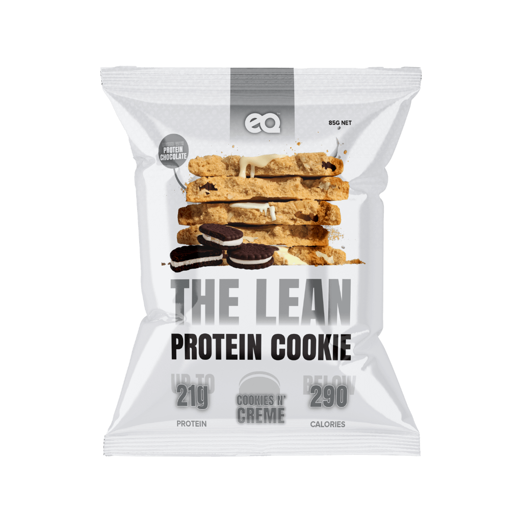 Close-up of a Nourish & Thrive Protein Cookie, highlighting its rich chocolate chips and healthy ingredients.