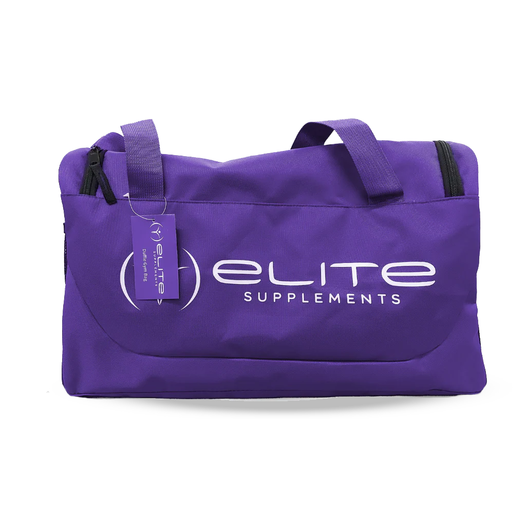Elite Supps stylish duffle bag for gym, showcasing its spacious interior and sturdy straps.