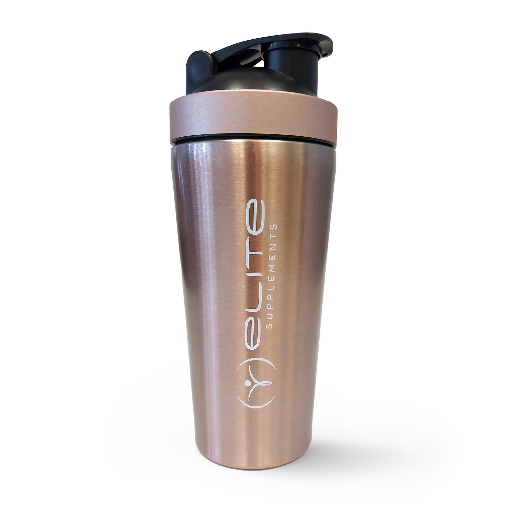 Top-down view of stainless steel shaker showing lid seal and durable finish