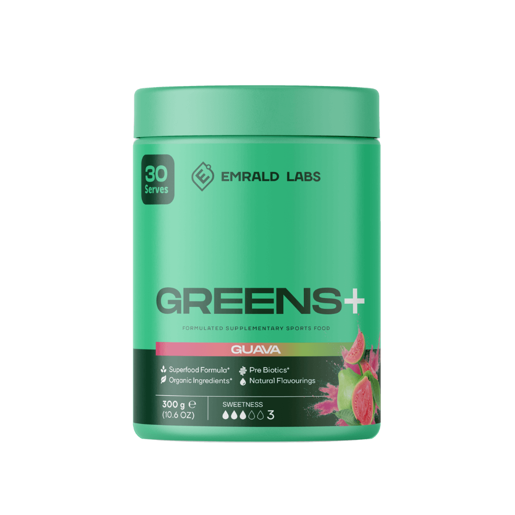 Emrald Labs Superfood Greens Blend in a vibrant green bowl, showcasing its rich color and texture.