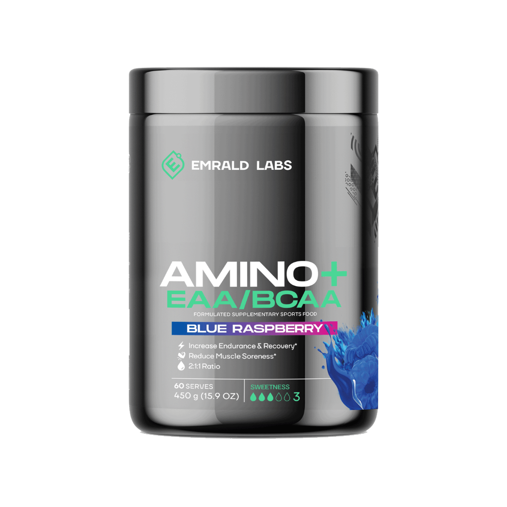 Close-up of Amino Boost EAA & BCAA Performance Blend powder, highlighting its mixability and quality ingredients.