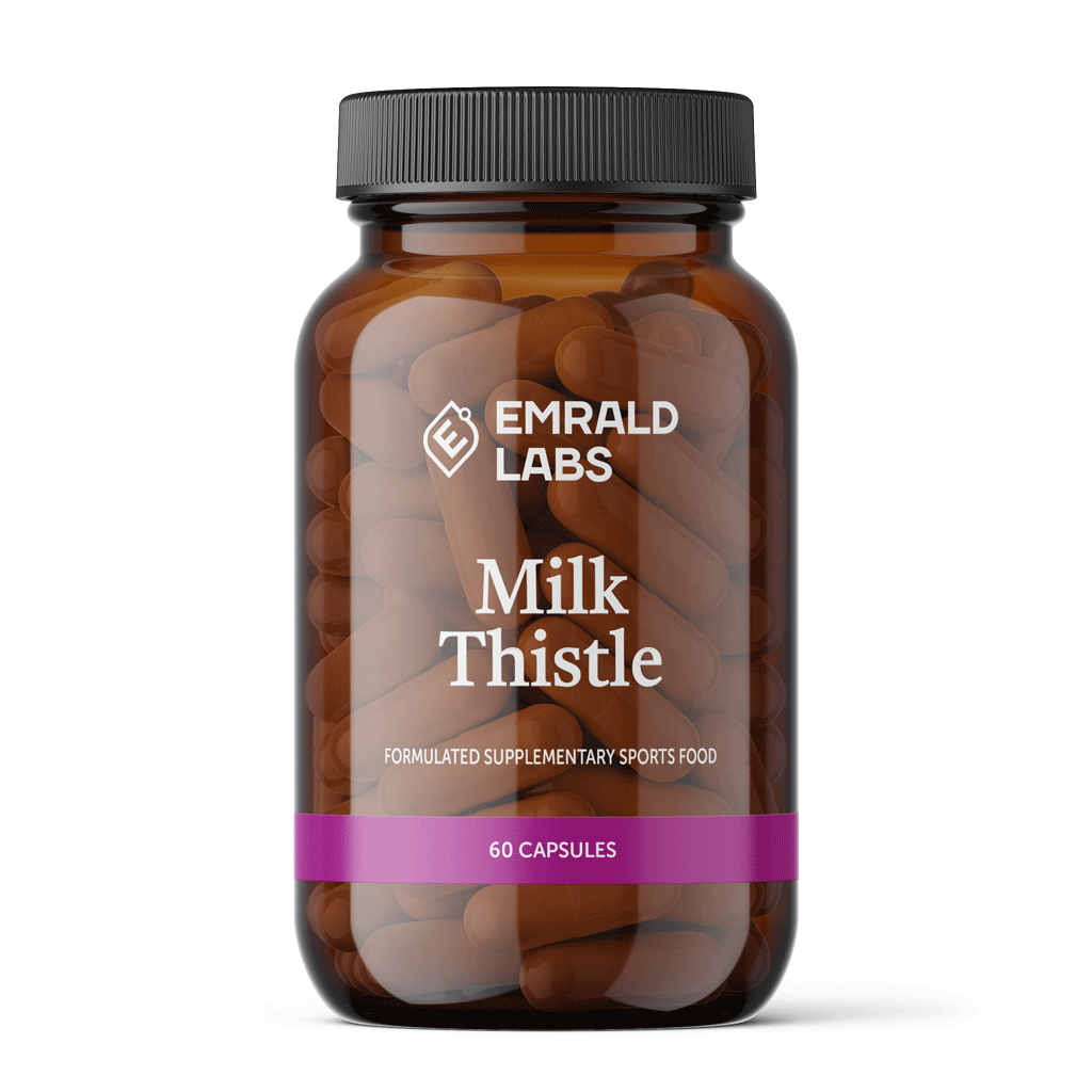 Close-up of Pure Milk Thistle Extract Capsules in a bottle, showcasing the natural formula.