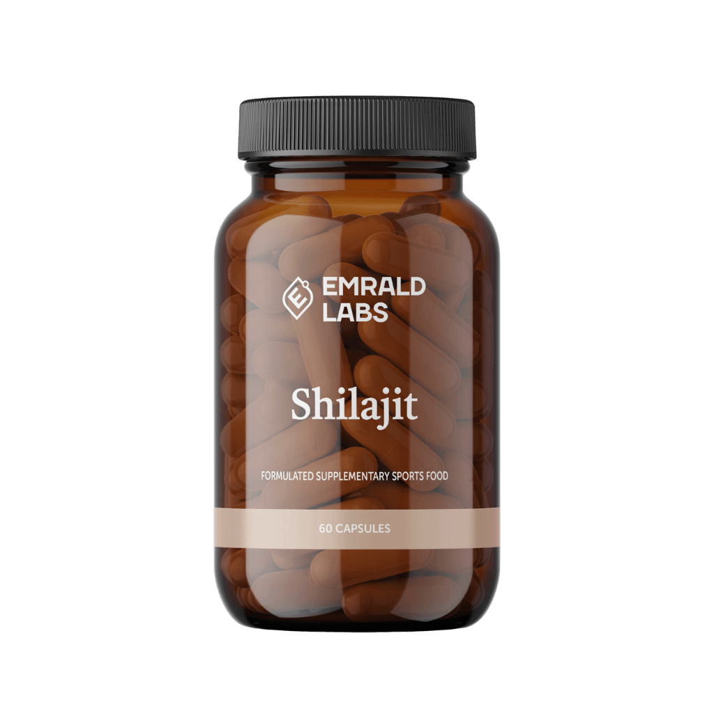 Close-up of Vitality Shilajit Capsules showcasing the bottle and capsules.