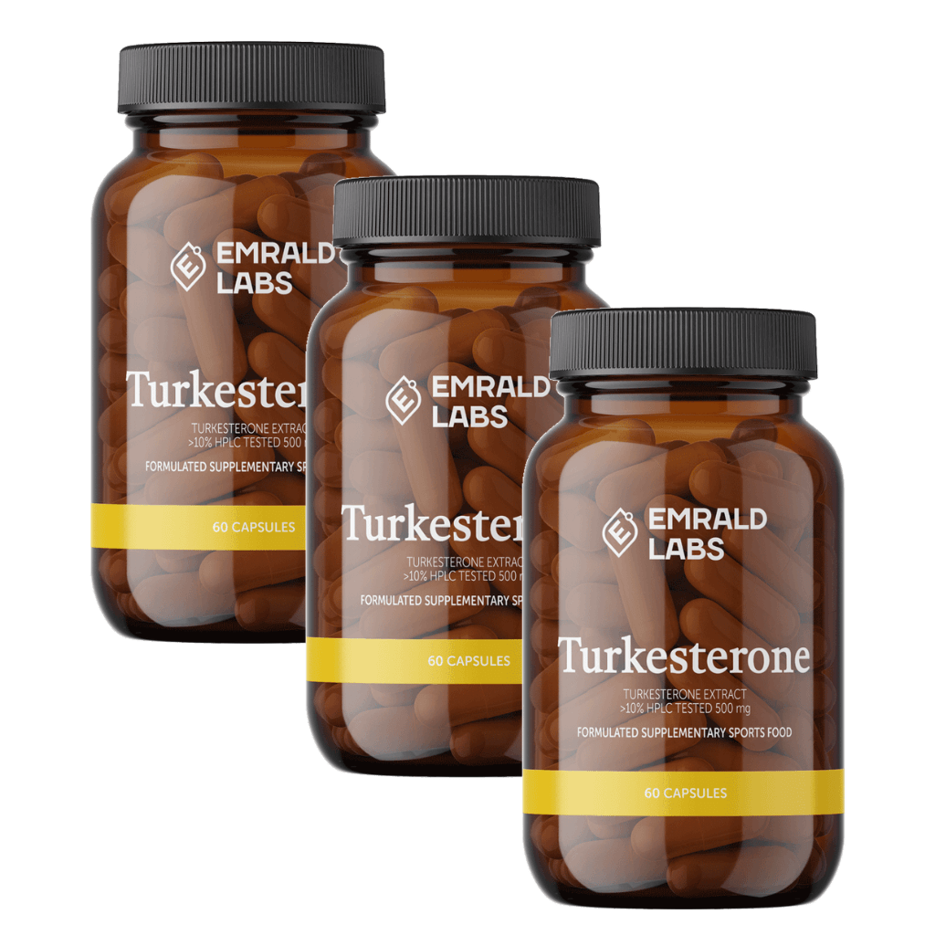 Ultimate Turkesterone Triple Pack showcasing the bottle and capsules for muscle growth.