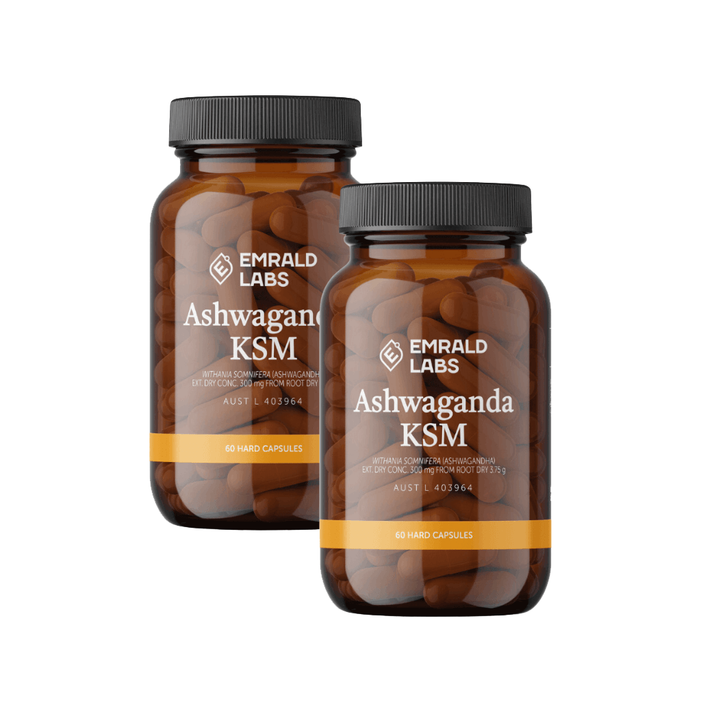 KSM Ashwagandha capsules in a natural setting, highlighting Ayurvedic herbs for energy
