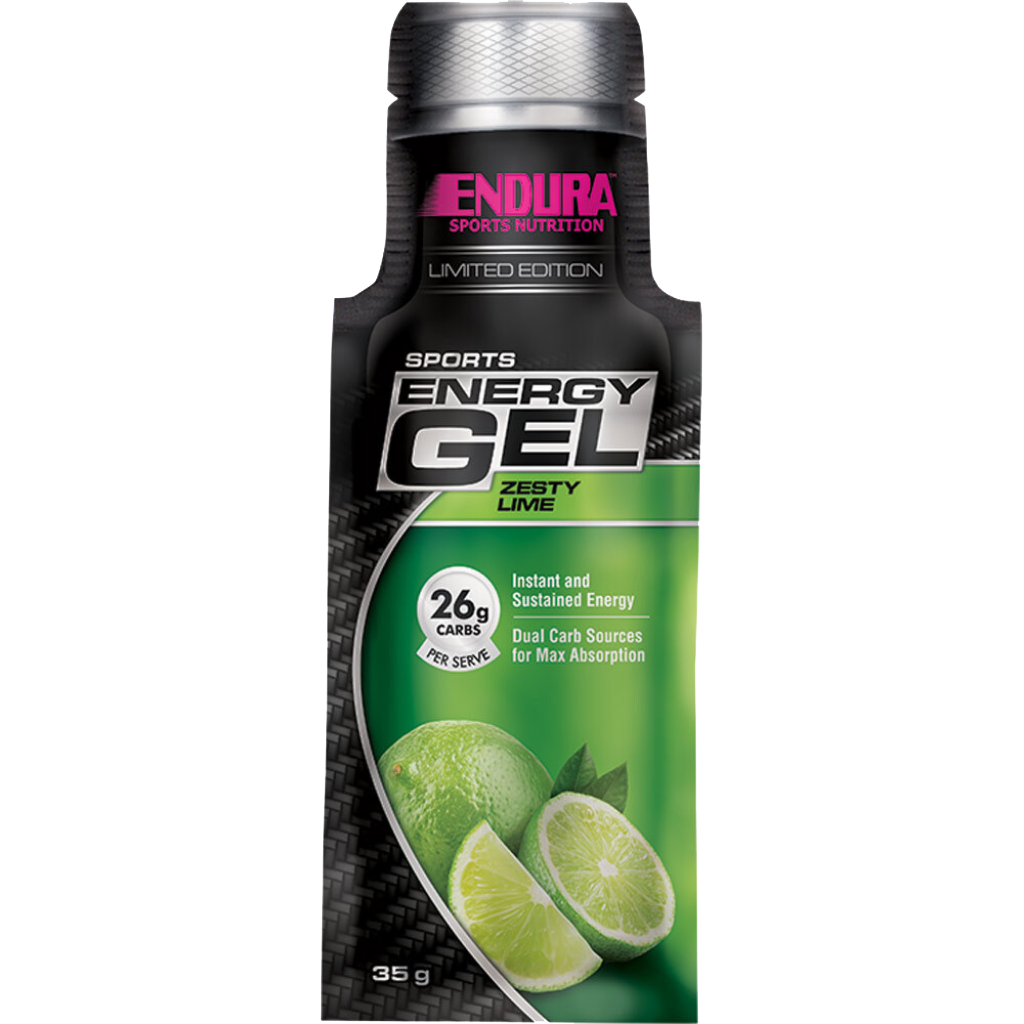 Endura Energy Gel Variety Pack displayed on a running trail, highlighting its portability and convenience for athletes.