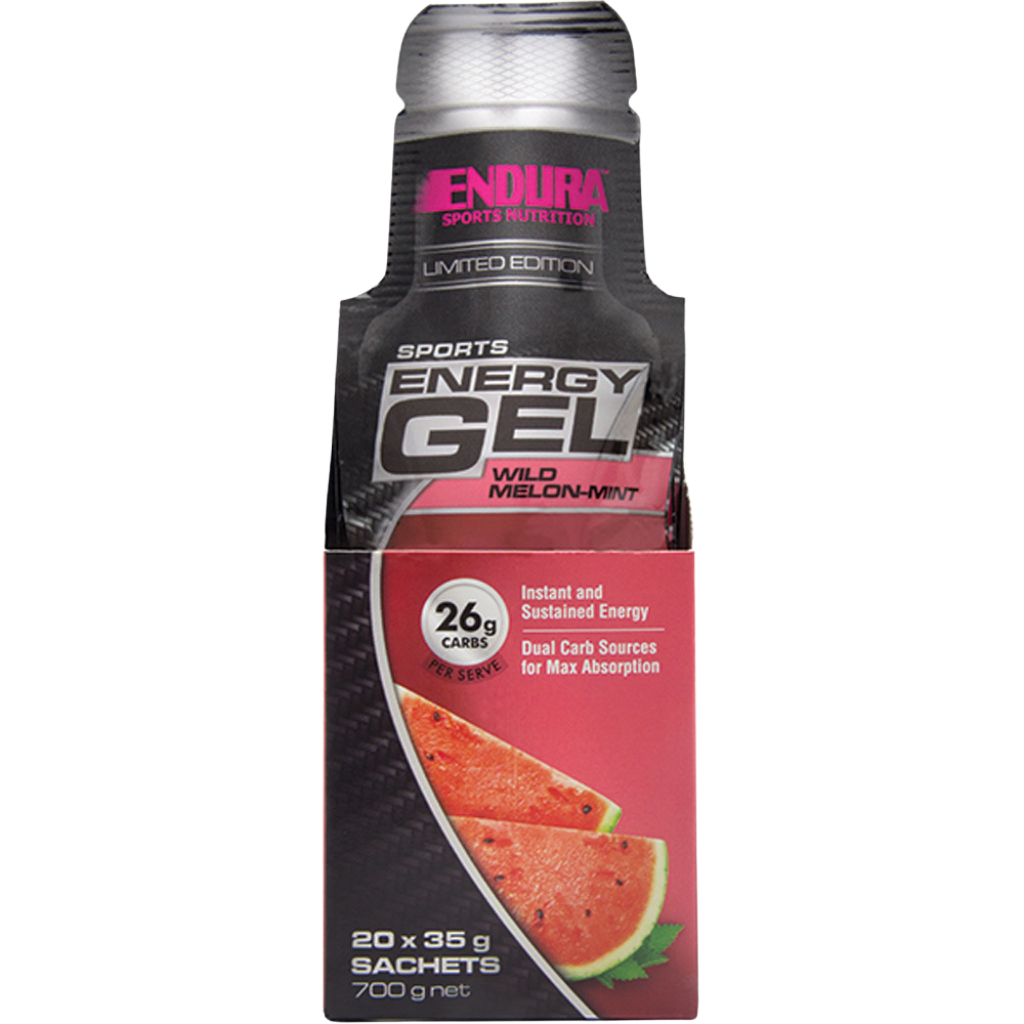 Endura Energy Gel Variety Pack displayed on a running trail, highlighting its portability and convenience for athletes.