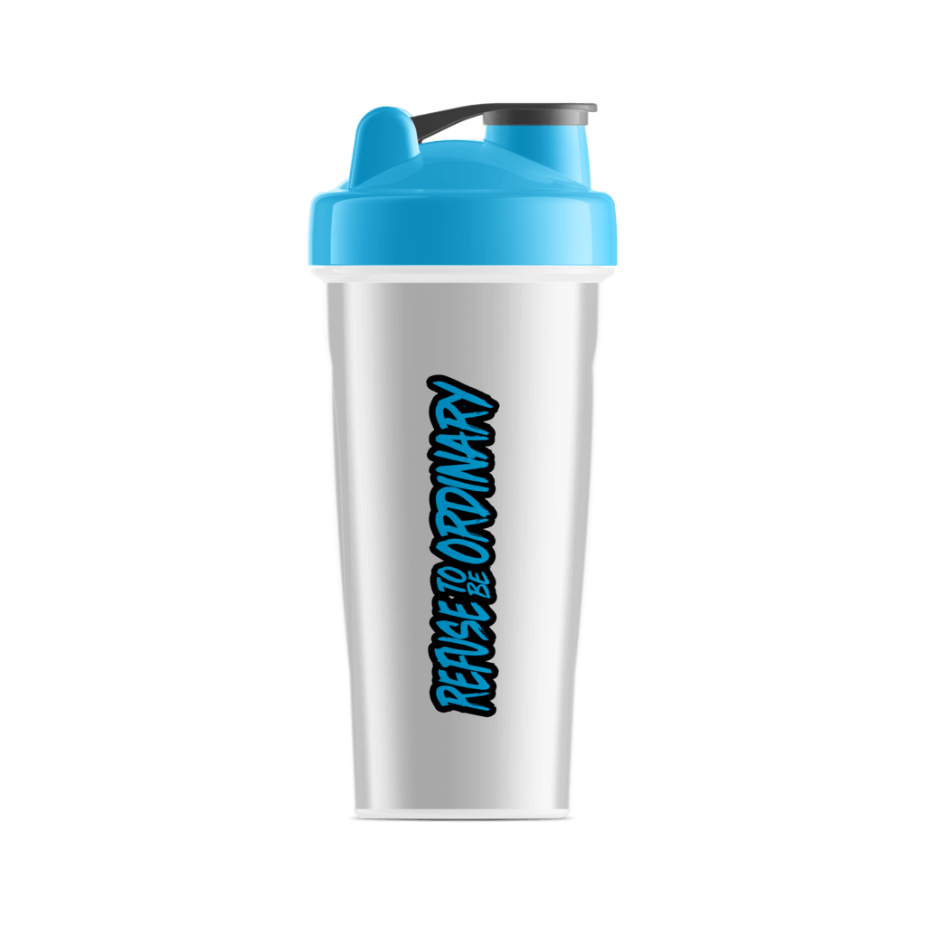 EcoMix 600ml shaker bottle on a gym bench, perfect for protein shakes.