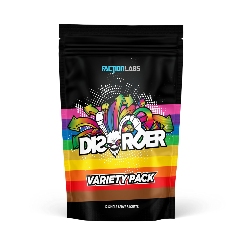 Disorder pre-workout powder in a shaker for high energy workouts