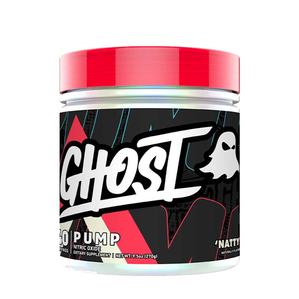 Ghost Pump pre workout powder in a gym setting, highlighting its muscle-enhancing effects.