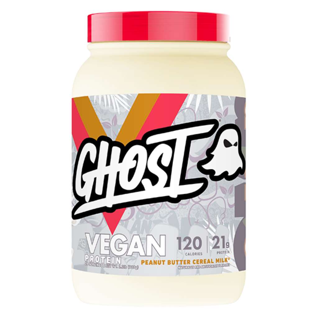 Ghost Plant-Powered Protein Blend in a shaker, highlighting its creamy texture and vibrant packaging.