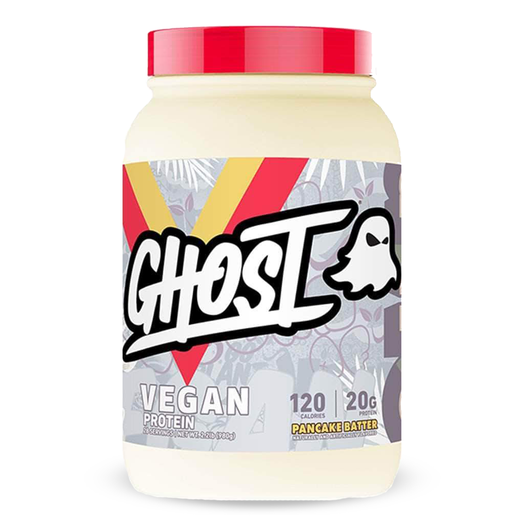 Ghost Plant-Powered Protein Blend in a shaker, highlighting its creamy texture and vibrant packaging.