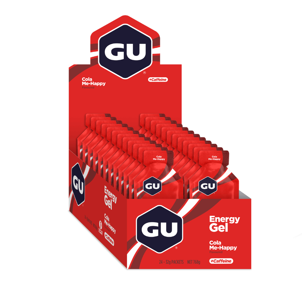 Close-up of GU Natural Endurance Gel showing the ingredients list, emphasizing its natural amino acids and electrolytes.