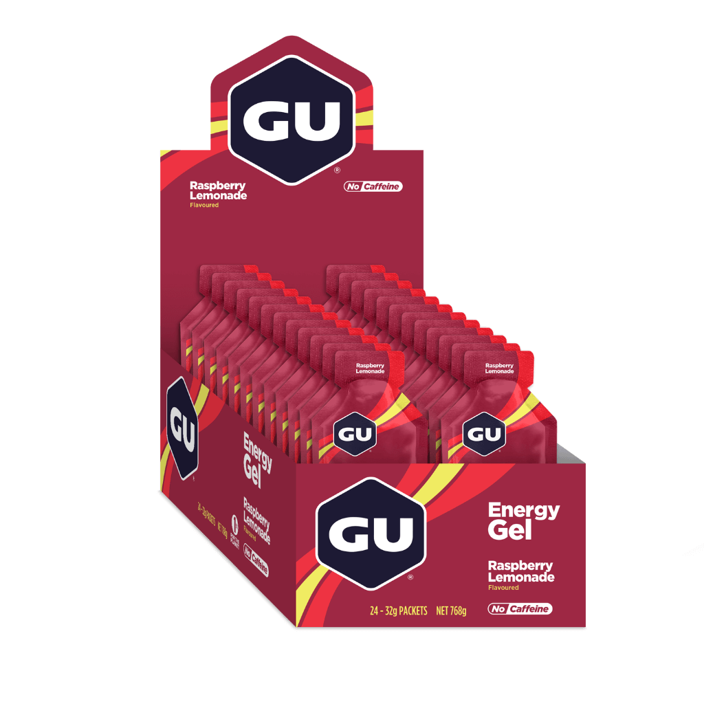Close-up of GU Natural Endurance Gel showing the ingredients list, emphasizing its natural amino acids and electrolytes.