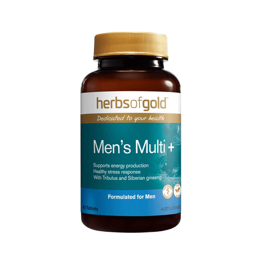 Herbs of Gold Men's Multi herbal multivitamin bottle with natural ingredients for men's health