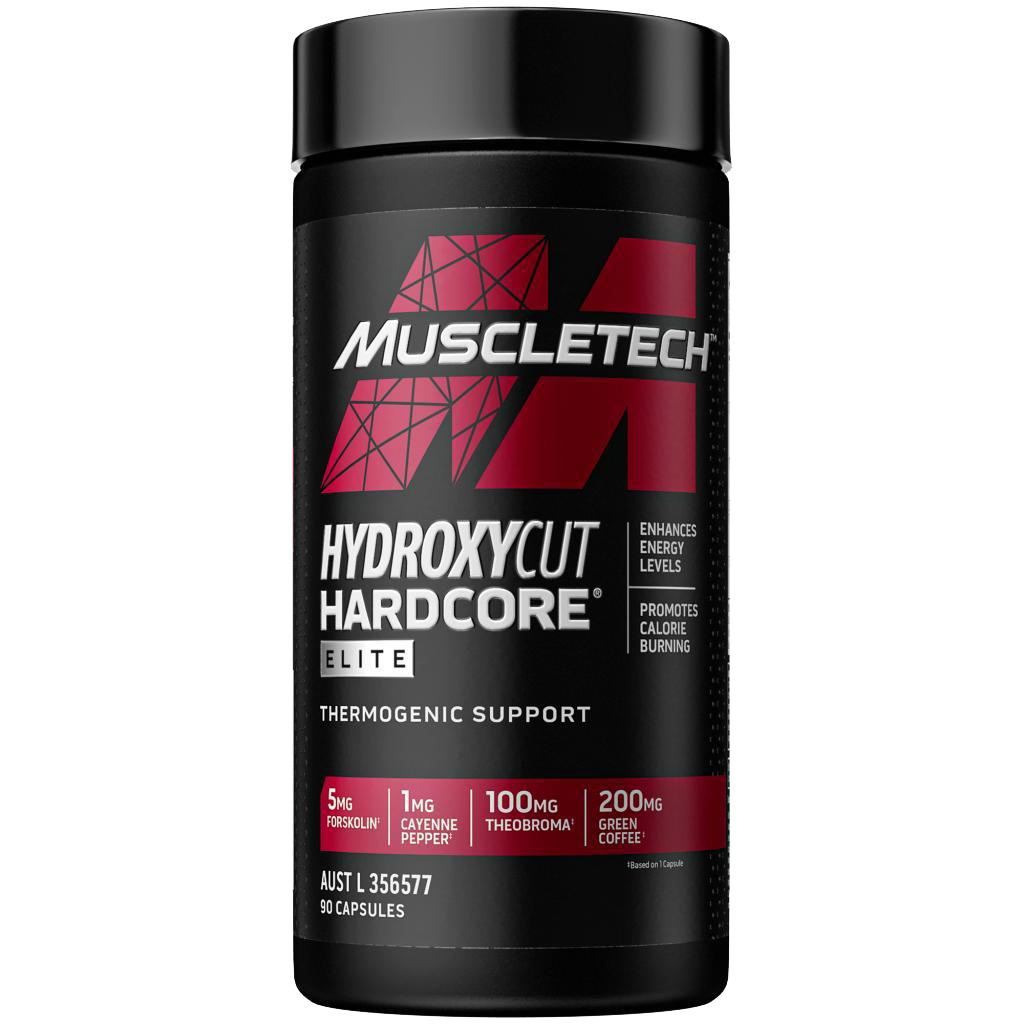 Hydroxycut Hardcore Elite fat burner bottle with ingredients highlighted for weight loss