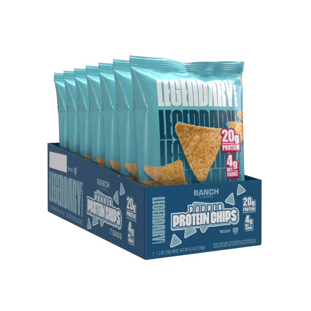 Close-up of legendary protein chips showcasing their crunchy texture