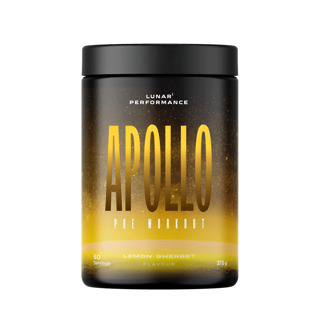 Image of Apollo Power Boost pre workout powder with energetic background, showcasing the supplements energizing benefits