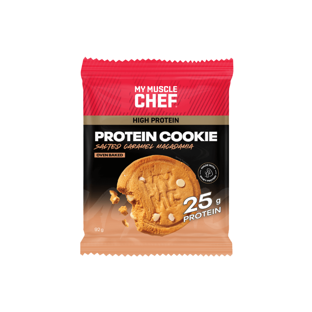 Close-up of Muscle Chef Protein Cookie showcasing its rich texture and flavor.