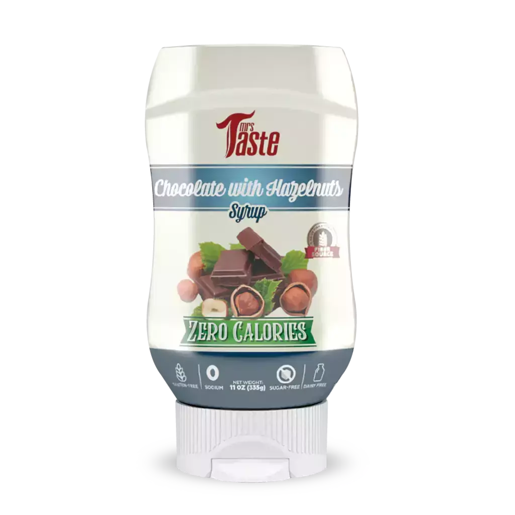 Mrs Taste sugar-free syrup bottle on a kitchen counter, ideal for healthy drinks and baking