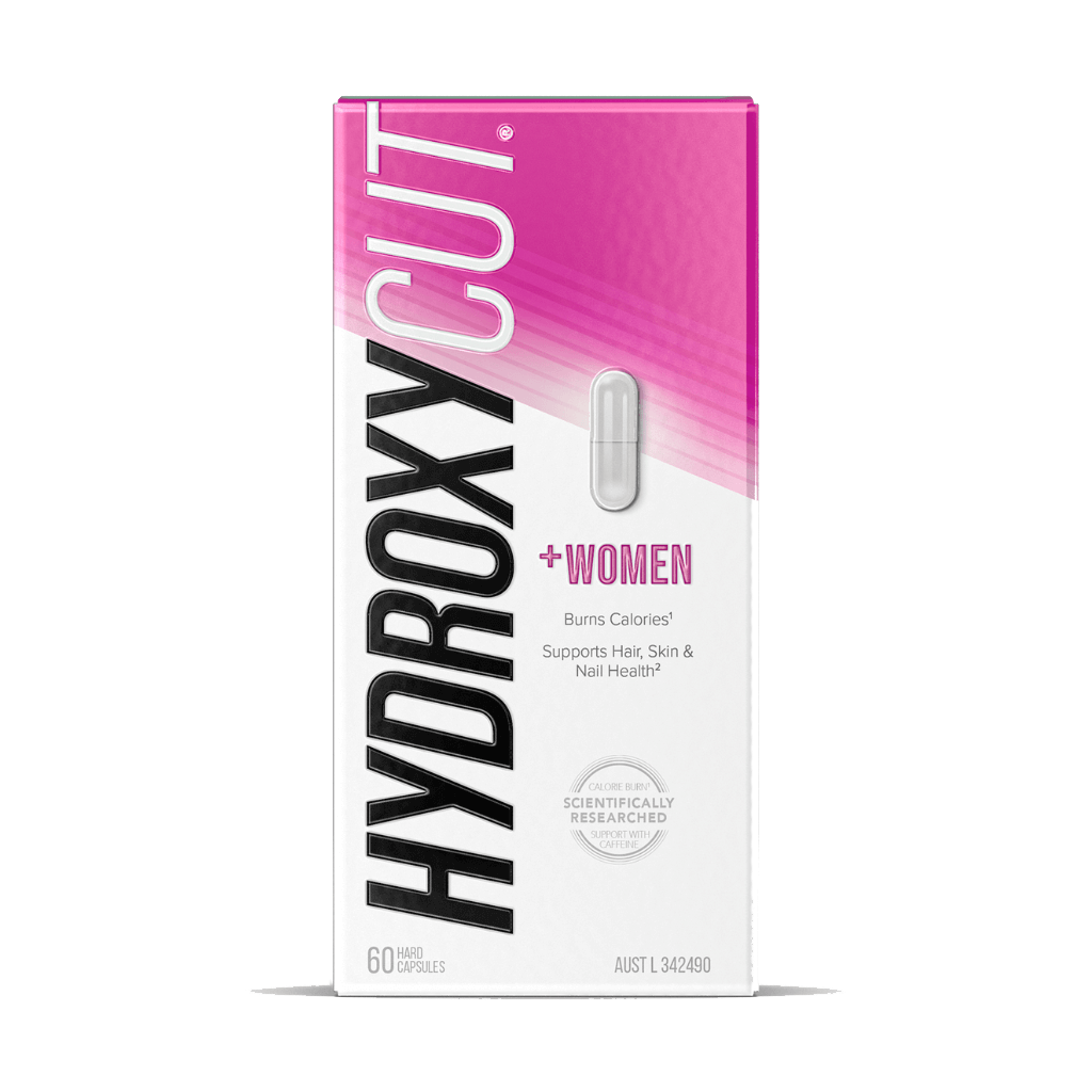 Hydroxycut Plus Women fat burner and energy booster in a sleek bottle, natural ingredients highlighted