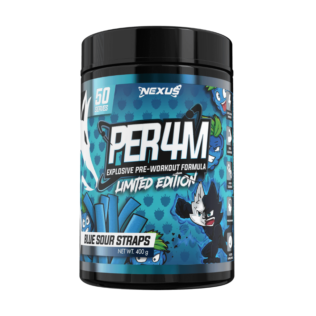 Athlete mixing Per4m pre-workout powder for energy boost