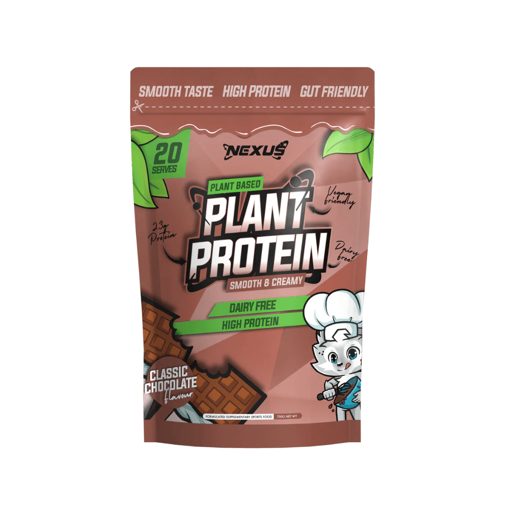Closeup of scoop revealing texture of vegan protein powder designed for easy digestion