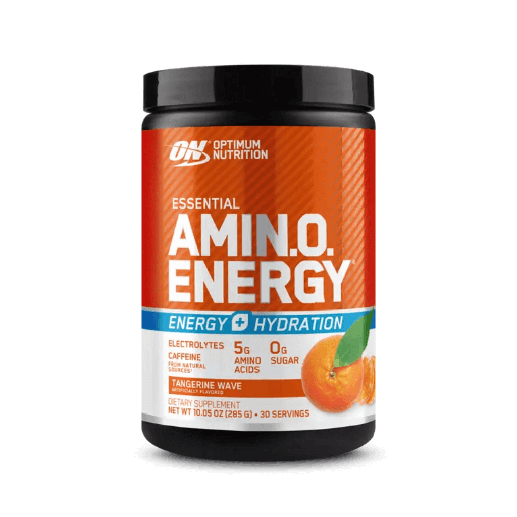 Close-up of the vibrant fruit-flavored amino energy drink, showcasing its refreshing color.