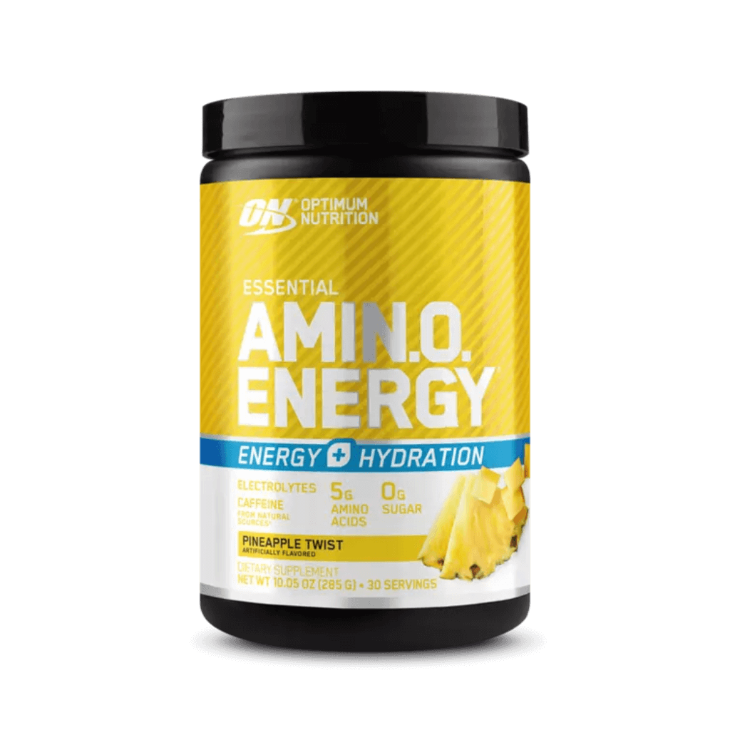 Energize + Hydrate Amino Blend in a shaker bottle, perfect for post-workout recovery.
