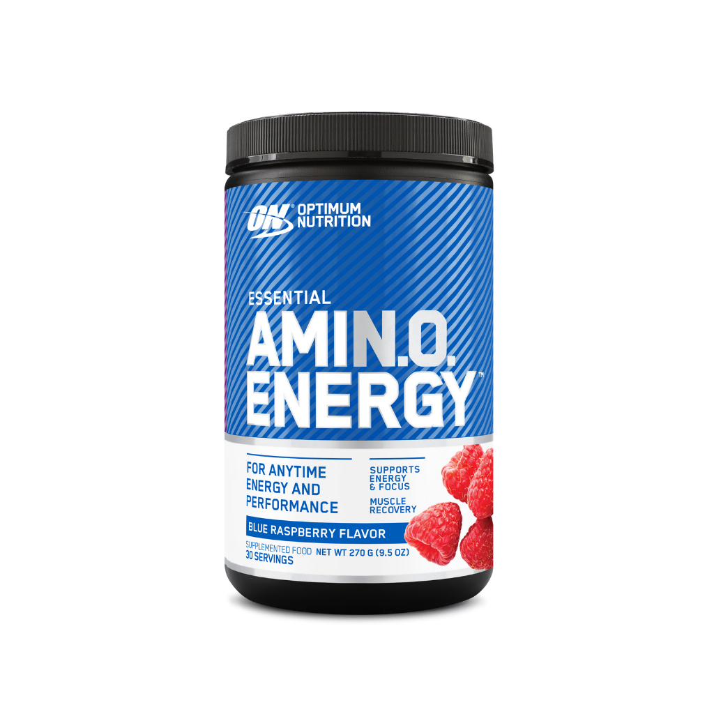 Amino Energy powder scoop with vibrant flavor packaging for intra workout energy