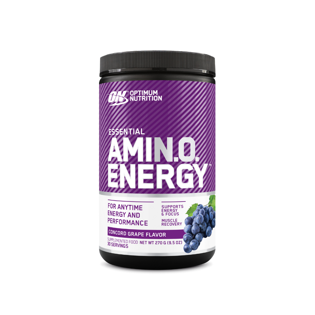 Amino Energy powder scoop with vibrant flavor packaging for intra workout energy