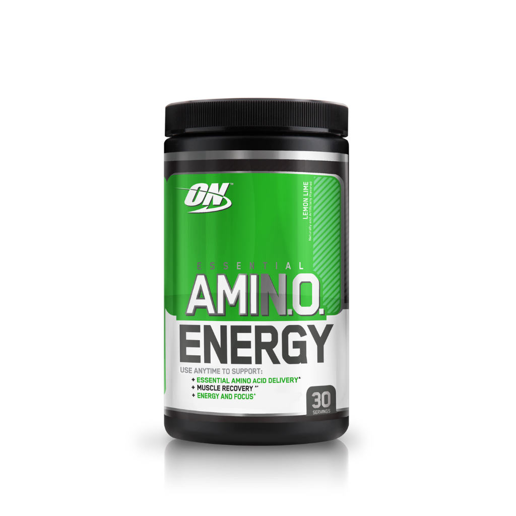 Close-up of Amino Energy flavor options with fresh fruits