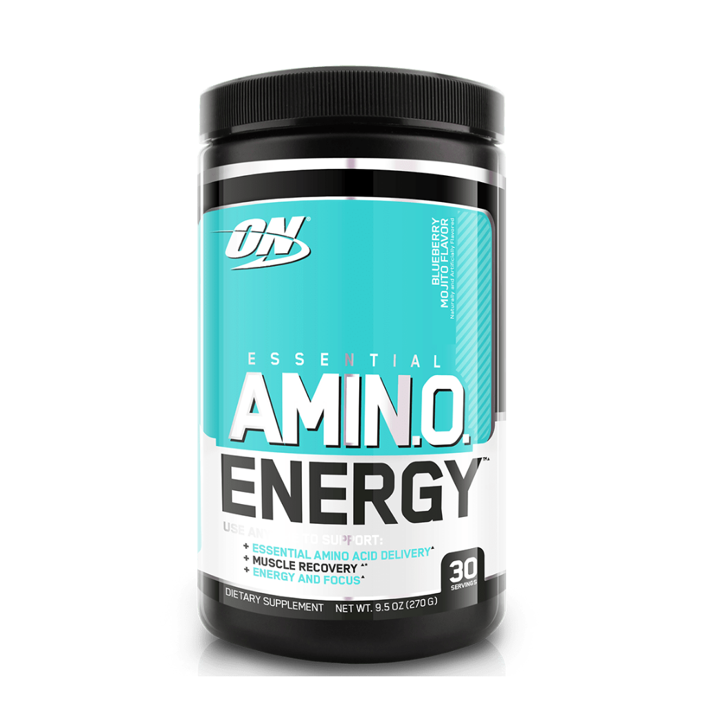 Close-up of Amino Energy flavor options with fresh fruits